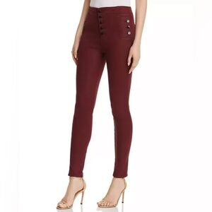 $298 JBrand Natasha Sky High Skinny Jean Coated Oxblood 25 Exposed Buttons